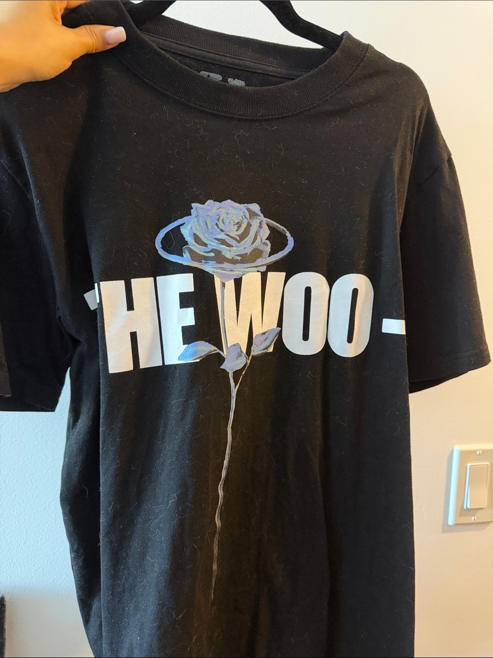 The Woo VLONE Pop Smoke- Black Graphic Tee with Iridescent Rose